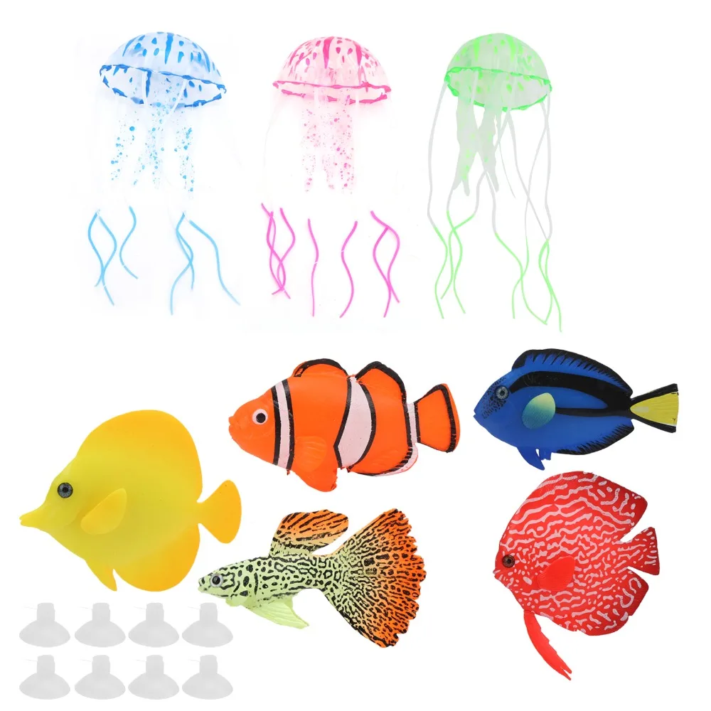 

8Pcs Set Glowing In Dark Artificial Glowing Fish Colorful Simulation Fake Glowing Fish Silicone Fish Tank Decoration Aquarium