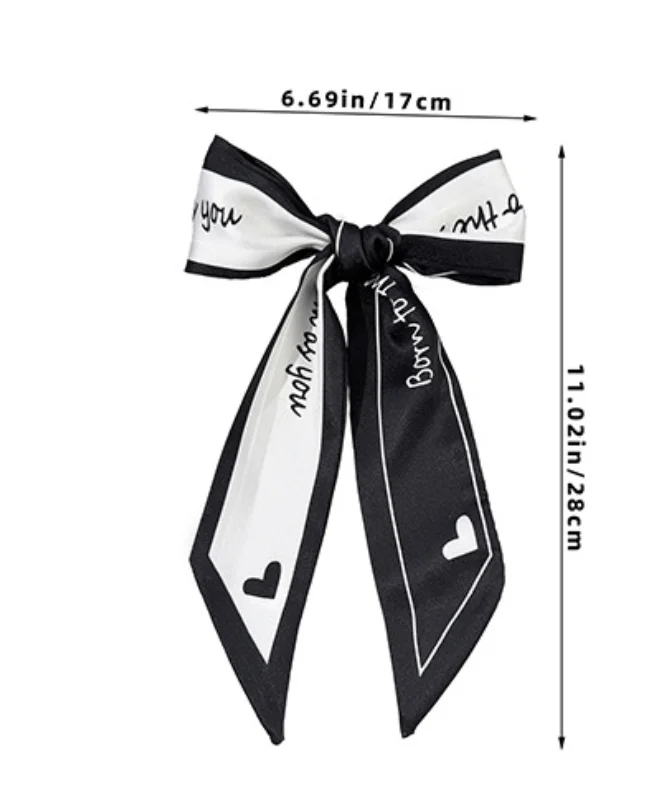 Letter Prints Satin Ribbon Bow Hair Clips, Long Tassel Barrettes, Kids Headwear, Women Headwear, Bulk Pack for Girls, 24Pcs