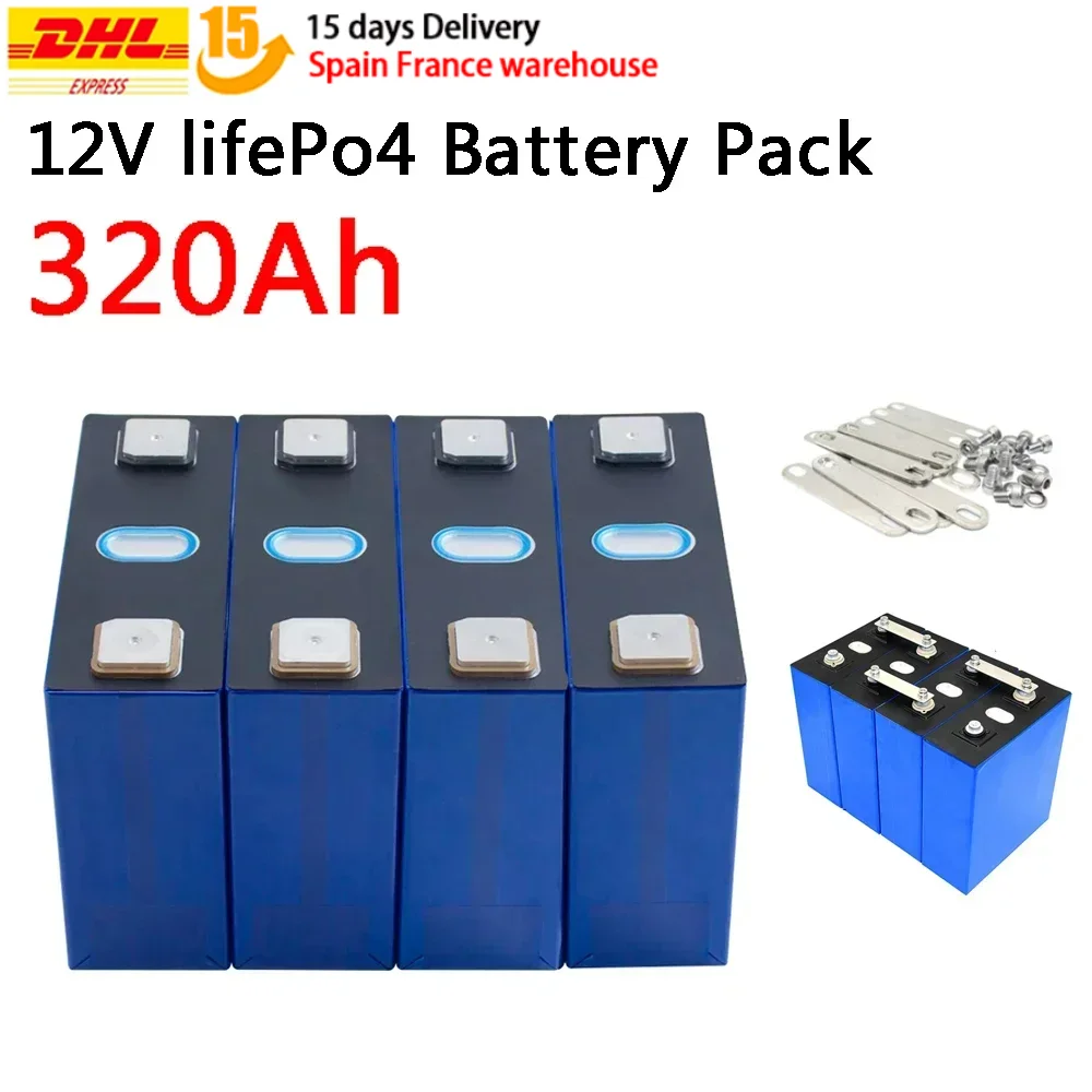 Lifepo4 Battery 3.2V 320Ah Grade A Battery 12V 24V 48V Rechargeable Lithium Iron Phosphate Battery For Backup Power RV Boat Cart