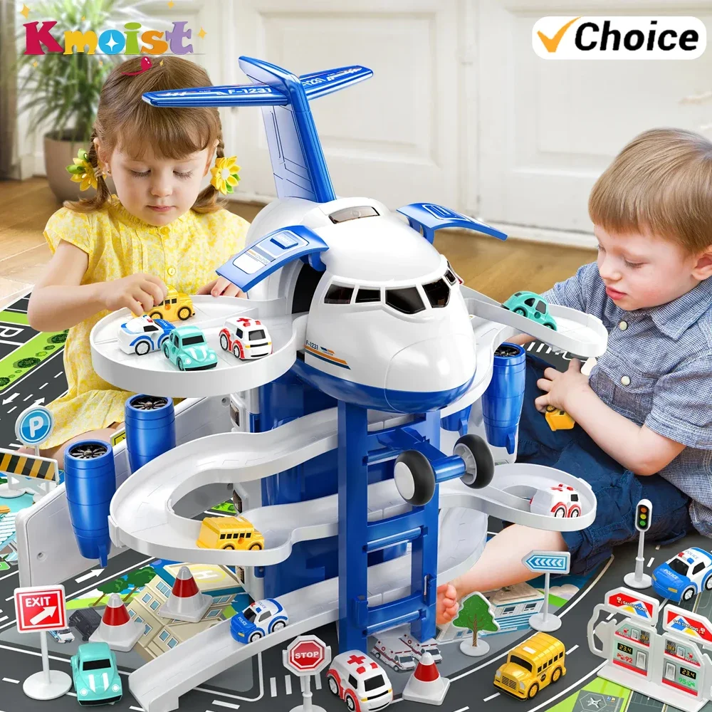Oversized Collection Aircraft Toy Shape-shifting Multi-purpose Rail Passenger Aircraft with Music Light Maps Toys for Boys Kids
