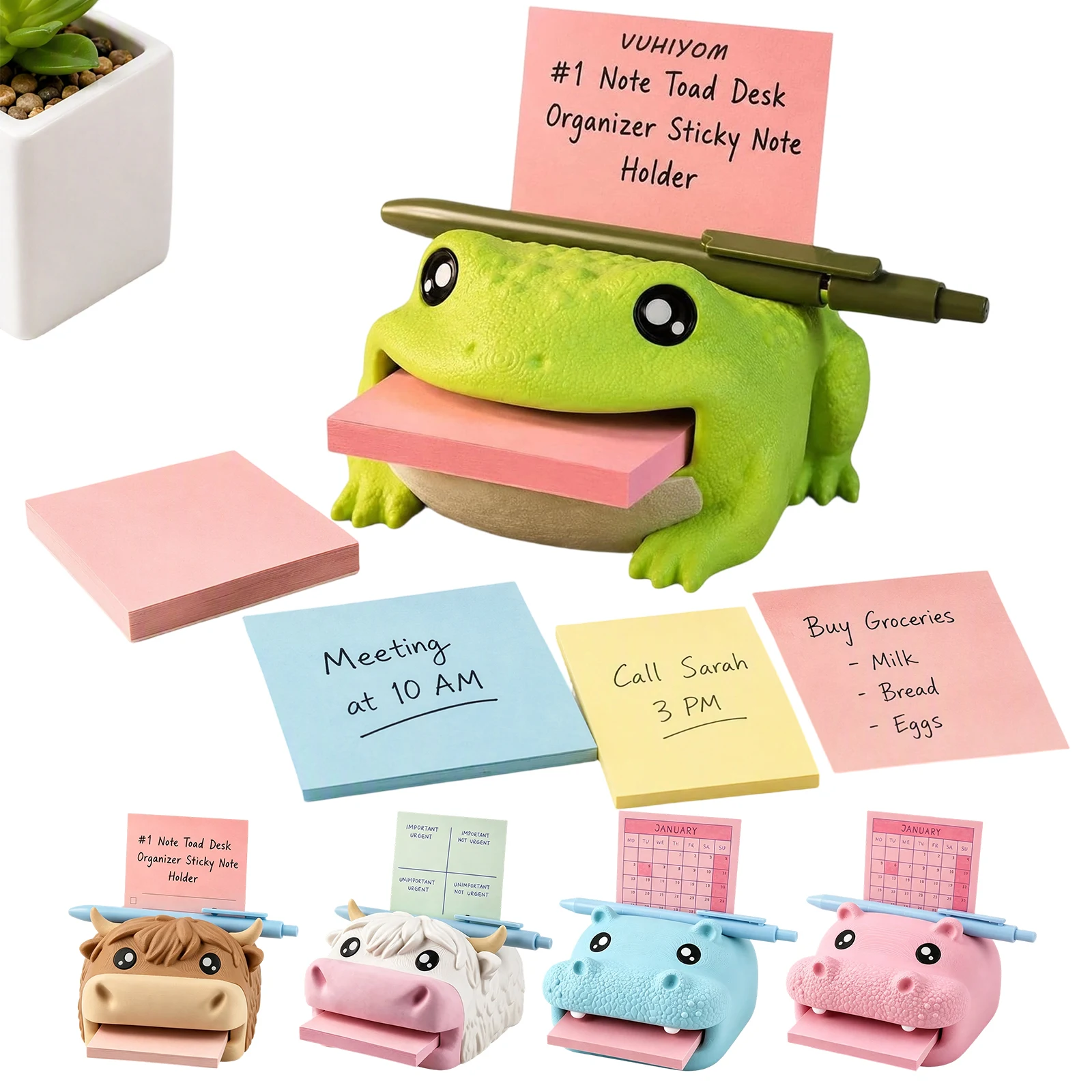Animal Sticky Note Holder Frog Desk Organizer Pen Holder Writing Templates Included