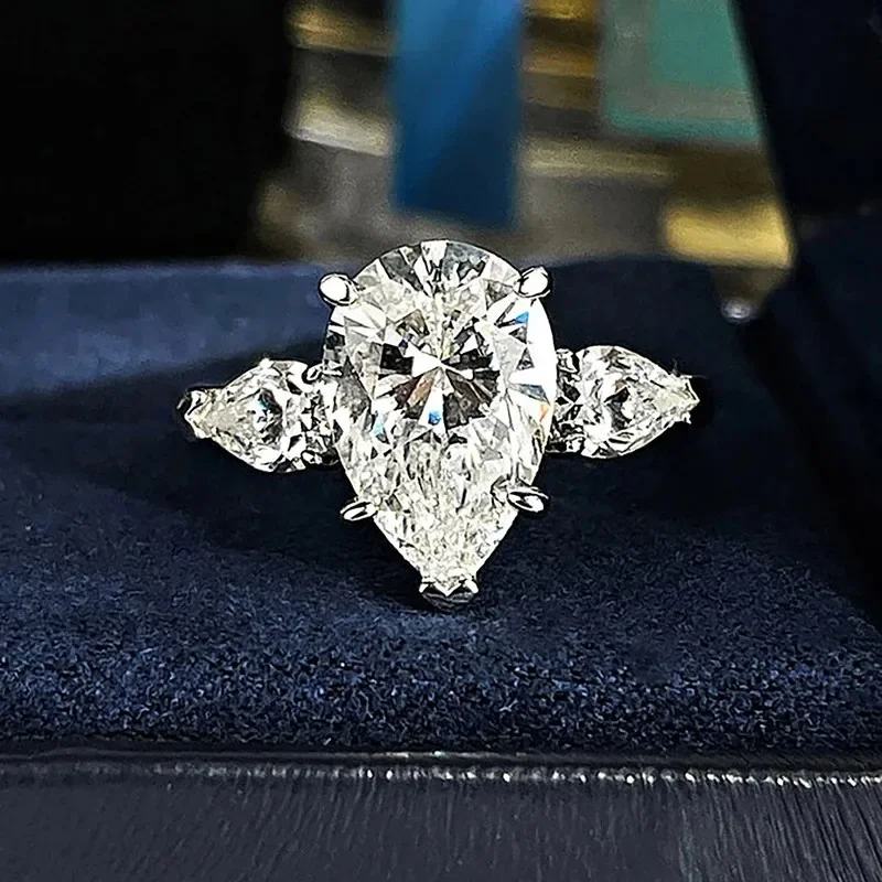 Green Moissanite Ring Pear Cut S925 Sterling Silver Plated 18K Water Drop Women Engagement Wedding Rings Gifts Fine Jewelry GRA