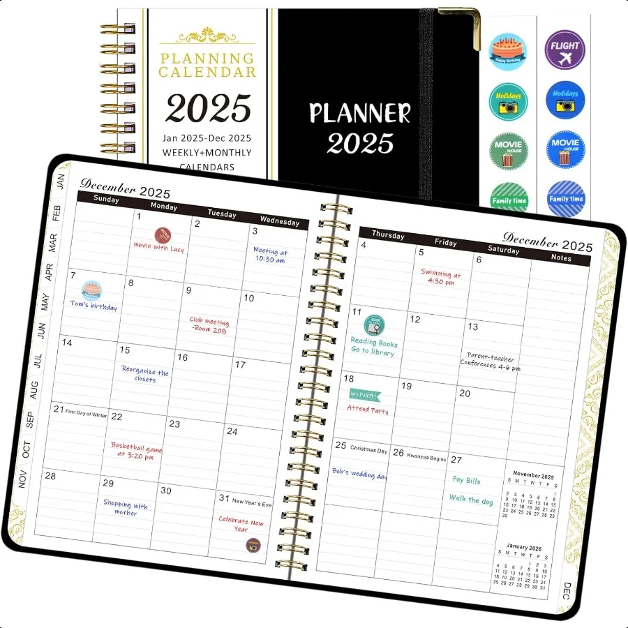 

2025 Hardcover Weekly and Monthly with Monthly Tabs January 2025 December 2025 Inner Pocket 6.2" x 8.5" A5 Size Perfect for O