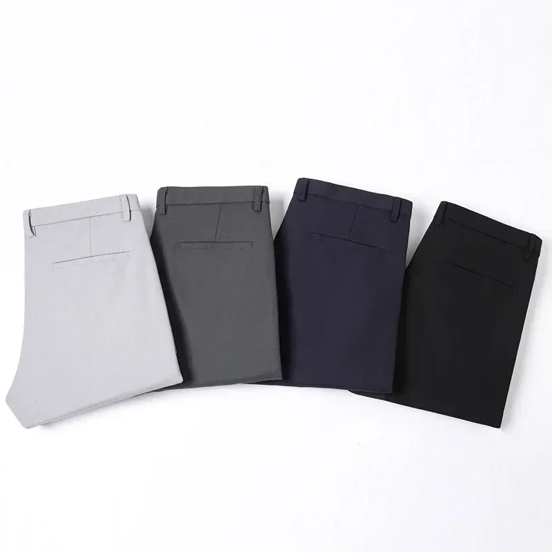 

Men Fashion Casual Pants Male Classic Business Straight Narrow Leg Slacks Trousers Thin Slim Solid Pants