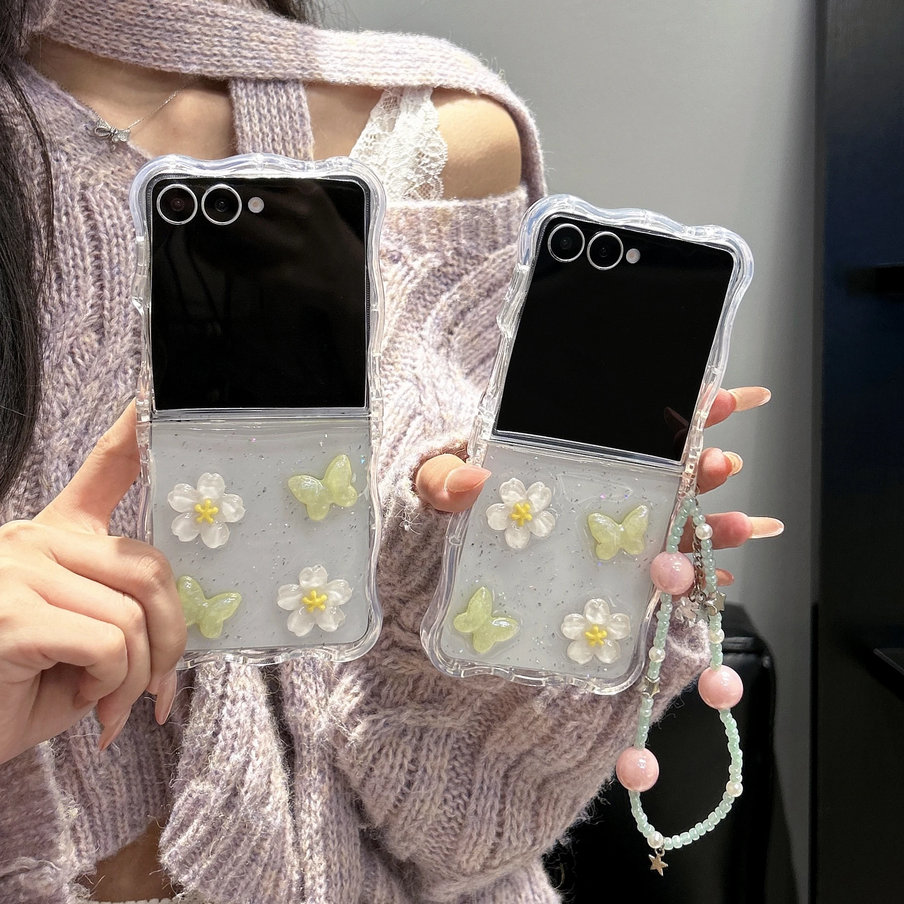 Beautiful Daisy Phone Case For Samsung Galaxy Z Flip7 6 3 4 5 Shockproof Wave Cover For Samsung Z Flip6 With Lanyard Phone Cover