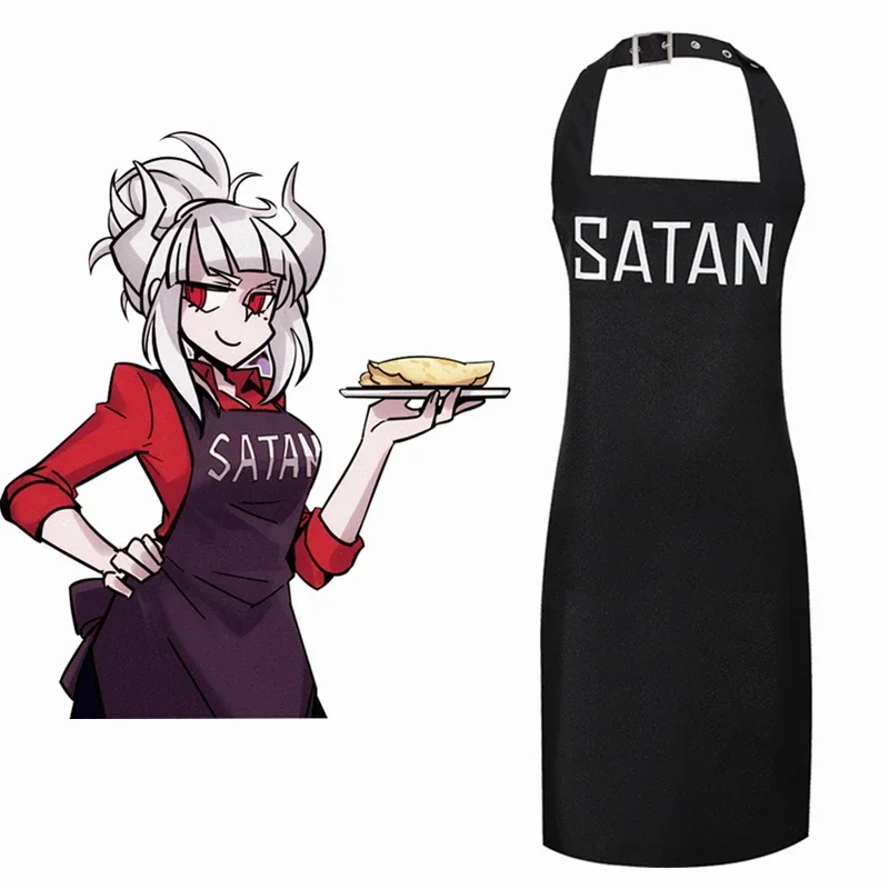 In Stock Game Helltaker Satan Cosplay Costume Adult Women Men Outfits Black Printed Apron Adjustable Halloween Carnival Outfits