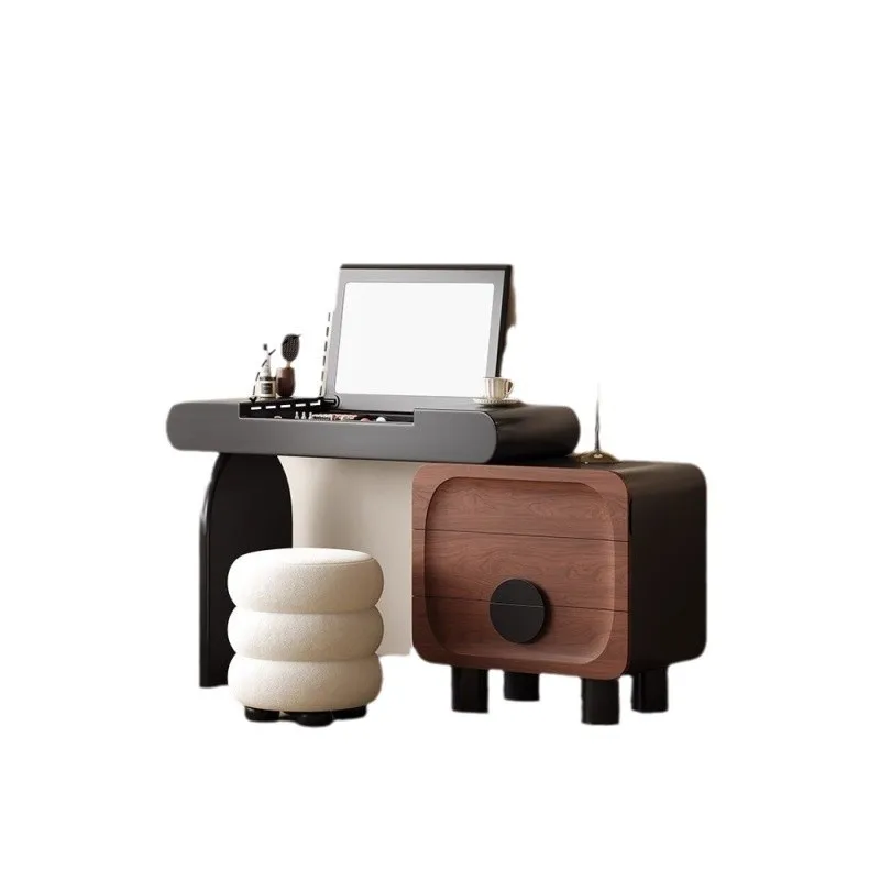

Retro dresser, chest, integrated small apartment, bedroom, walnut pattern flip cover, makeup table can be retractable and turned