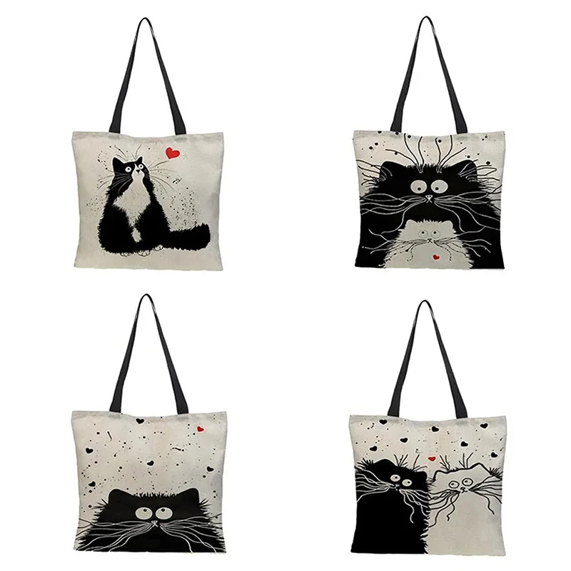 Canvas Bag High-Definition Digital Printed Shopping Bag Cat Pattern Environmentally Friendly And Portable Linen Bag