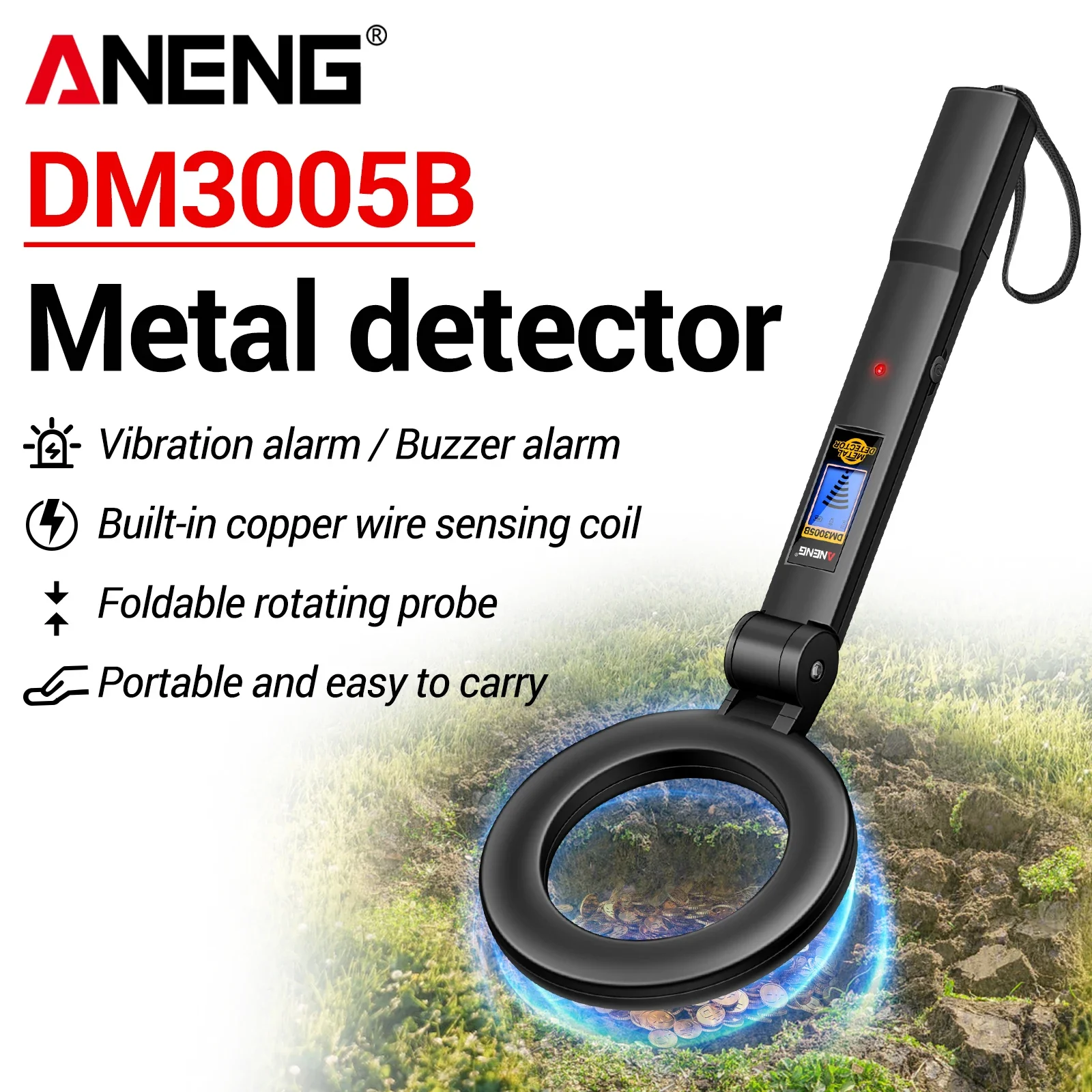 Portable ANENG DM3005B Handheld Metal Scanner Dual Vibration Buzzer Alarm Blue Backlight Construction Security Detect Equipment