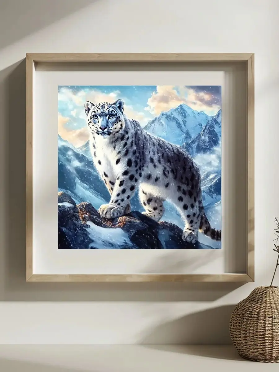 Winterleopard 30X30CM/11,8 Zoll Kreuzstich-Set DIY 11CT/14CT Stickerei als Geschenk für Stickerei und Kreativität Hängende Malerei – Detail 1