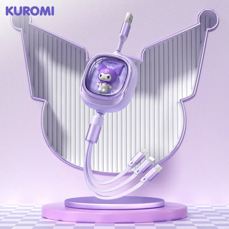 

Car Cable Hello Kitty Kuromi Meiledi 100W 3-in-1 Retractable Data Cable Super FastCharging5ACertification Car Home Multi-purpose