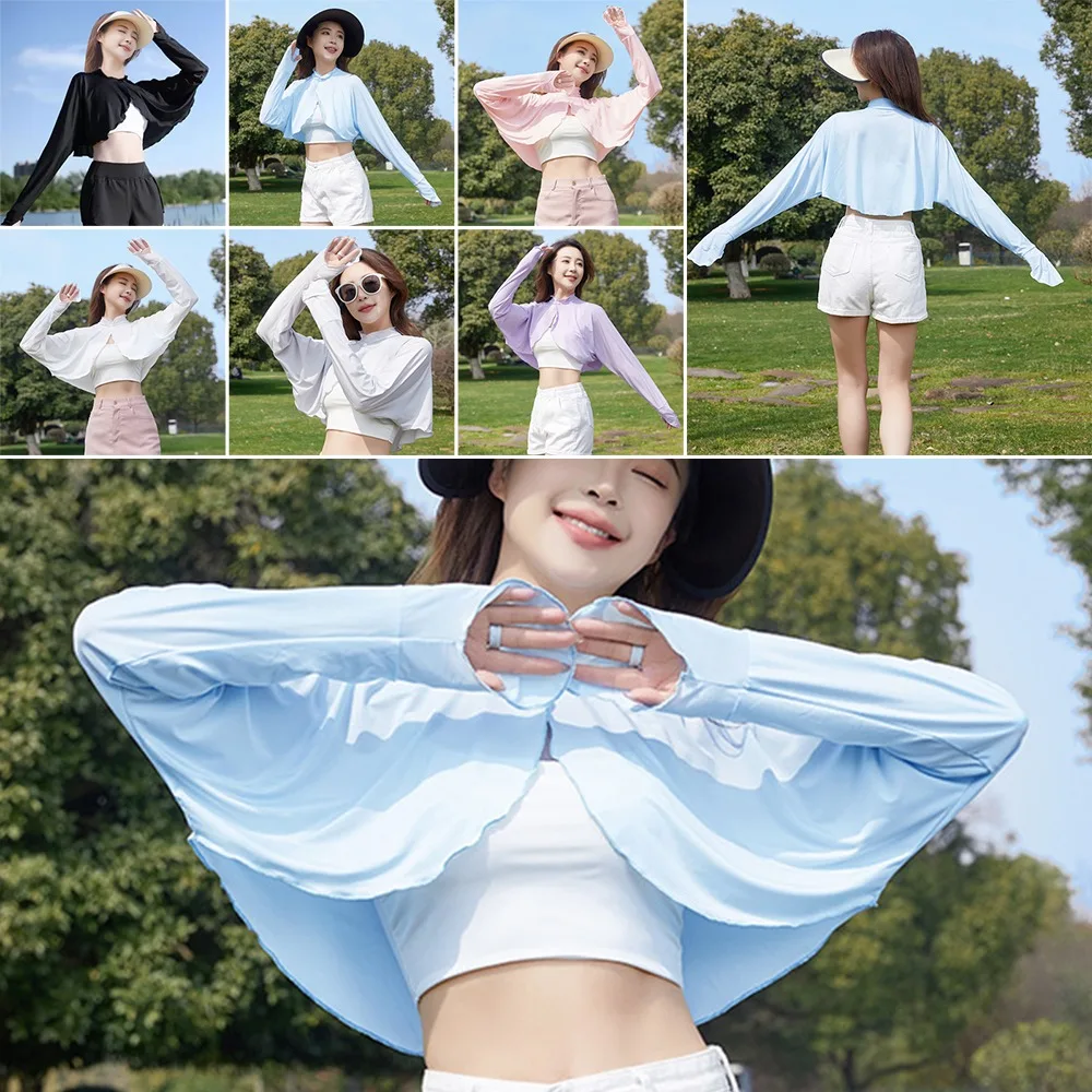 New Casual Women's Sunscreen Shawl Long-sleeve Solid Color Sunshade Female Cardigan Breathable Ice Silk Thin Coat Summer Outdoor