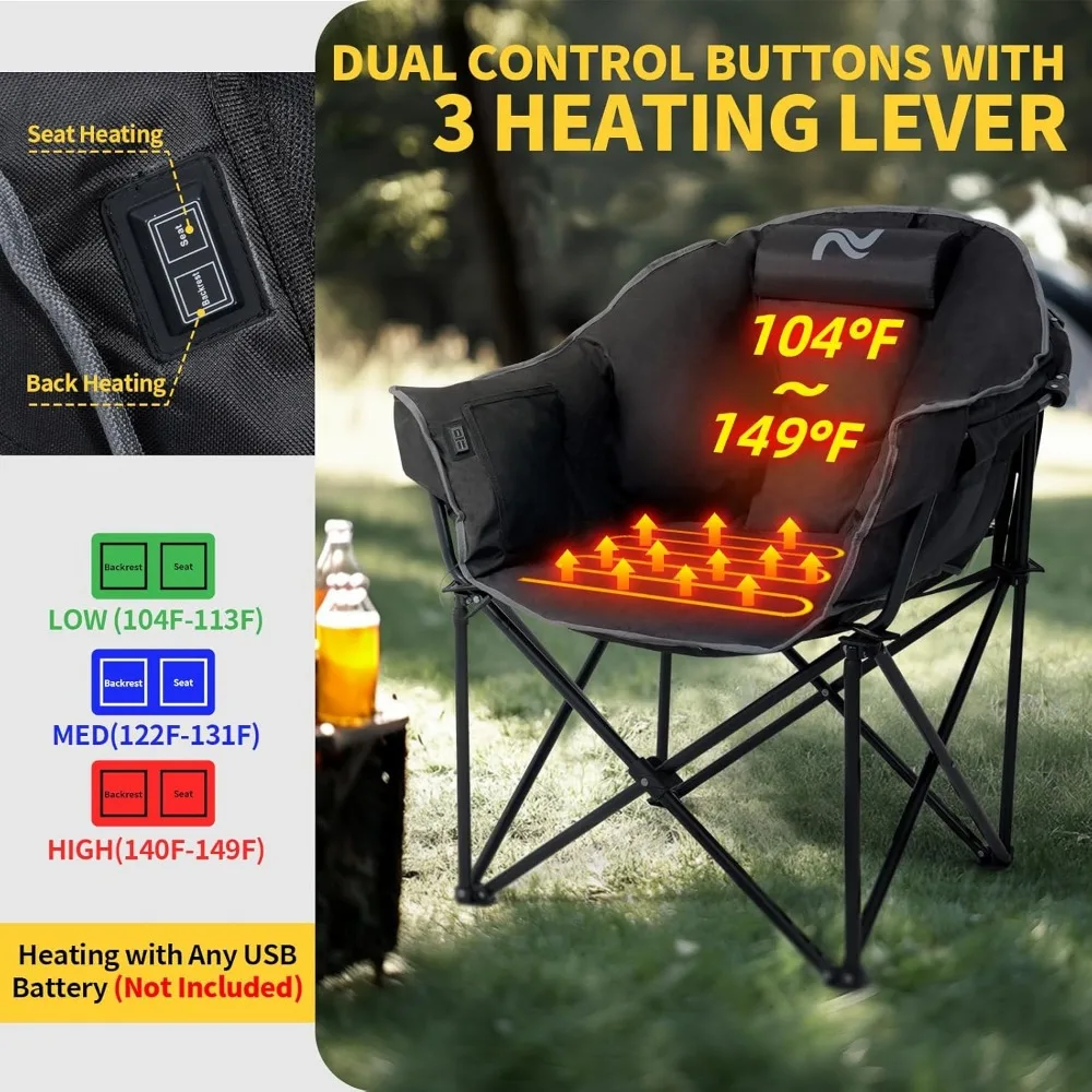كرسي تسخين خارجي محمول كبير الحجم قابل للطي للبالغين مع 3 مستويات للحرارة، مثالي للتخييم والراحة في الفناء #4
