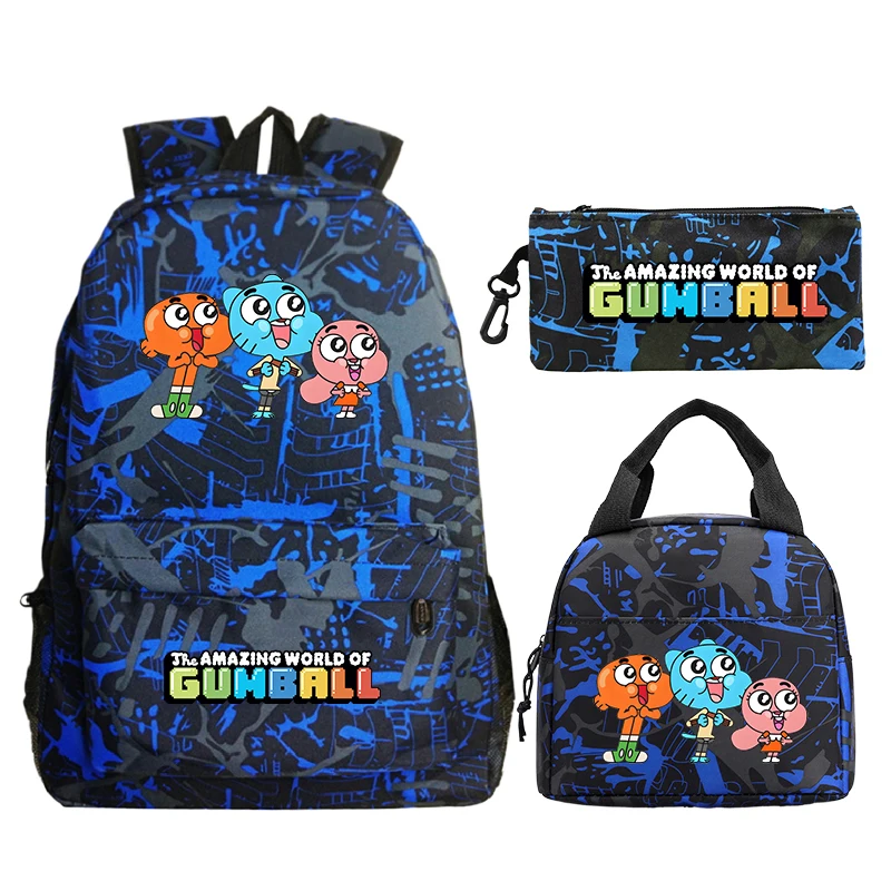 The Amazing World of Gumball Backpack 3pcs Set Students School Bag Lunch Bag Pencil Case Boys Girl Bookbag Women Travel Rucksack