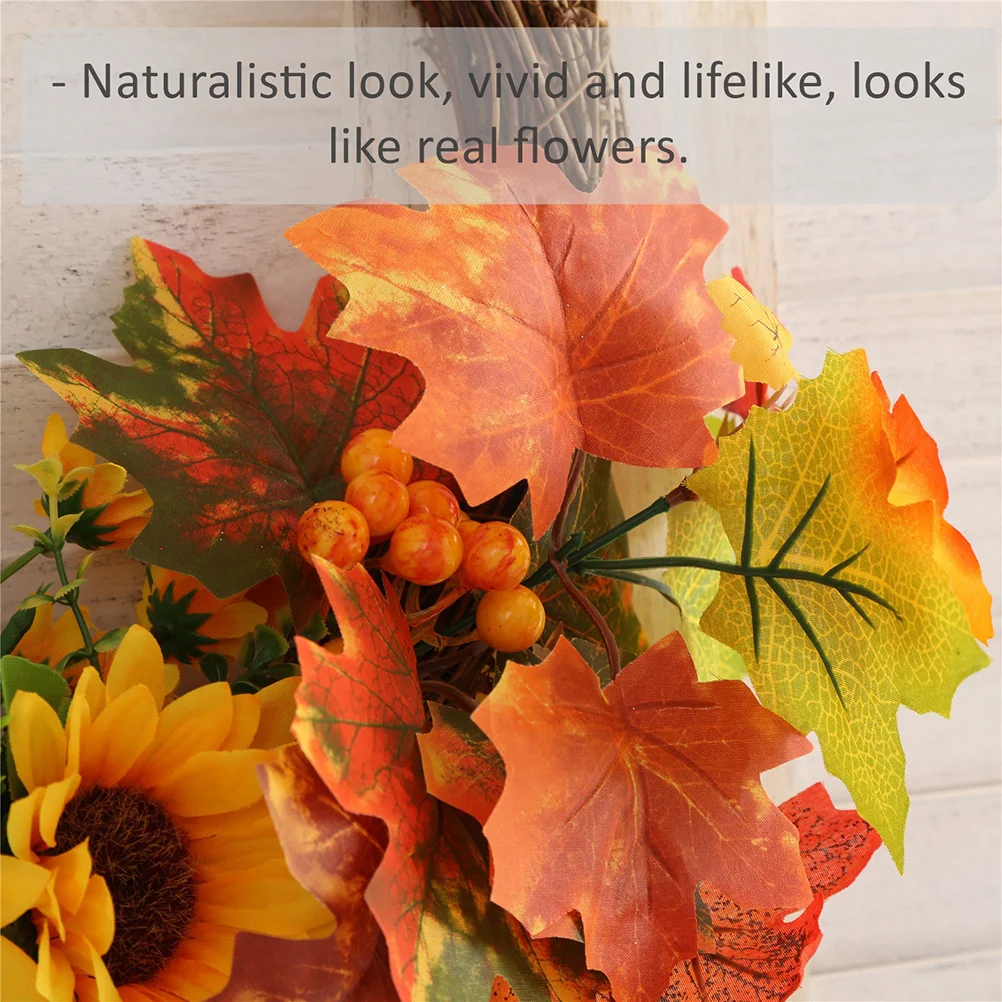 

Artificial Sunflower Maple Leaf Autumn Garland Door Hanging Wreath 45cm Bright Color Naturalistic Wall Decor Floral