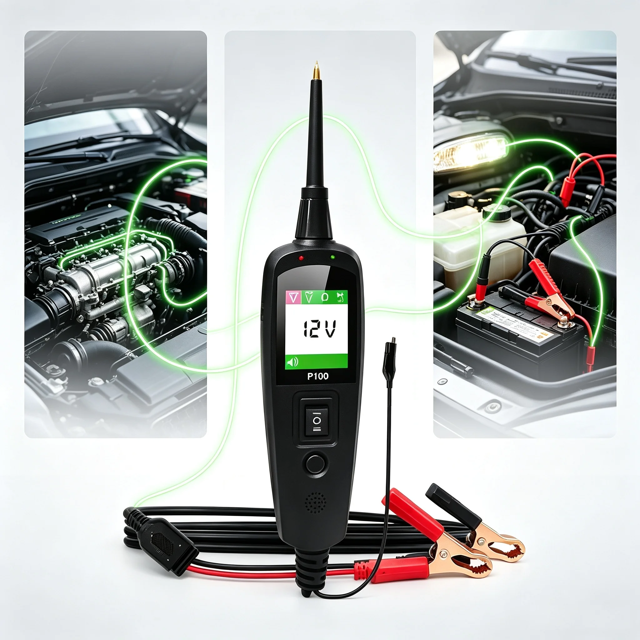1. P100 Automotive Electrical Circuit Tester 12-24V Car Power Probe Vehicle Circuit Diagnostic Tool 2. P100 Car Power Probe Tester, 12V 24V Auto Electrical System Circuit Test Tool with LCD Display