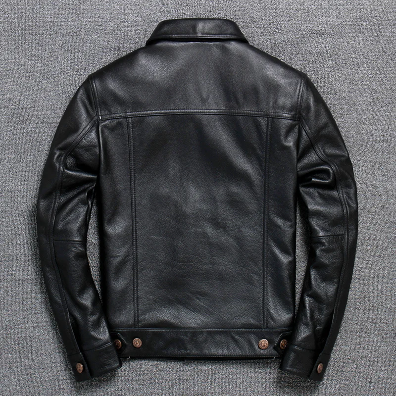 New Free style shipping.Sale mens leather clothes,casual cowhide Jacket,black genuine Leather coat.homme slim sales