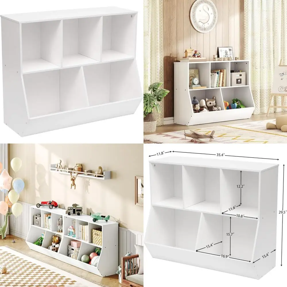رف كتب تخزين للأطفال مع حجرة ألعاب، تصميم لوح للقدمين، سعة 35.4 لتر، مناسب لغرفة الأطفال #1