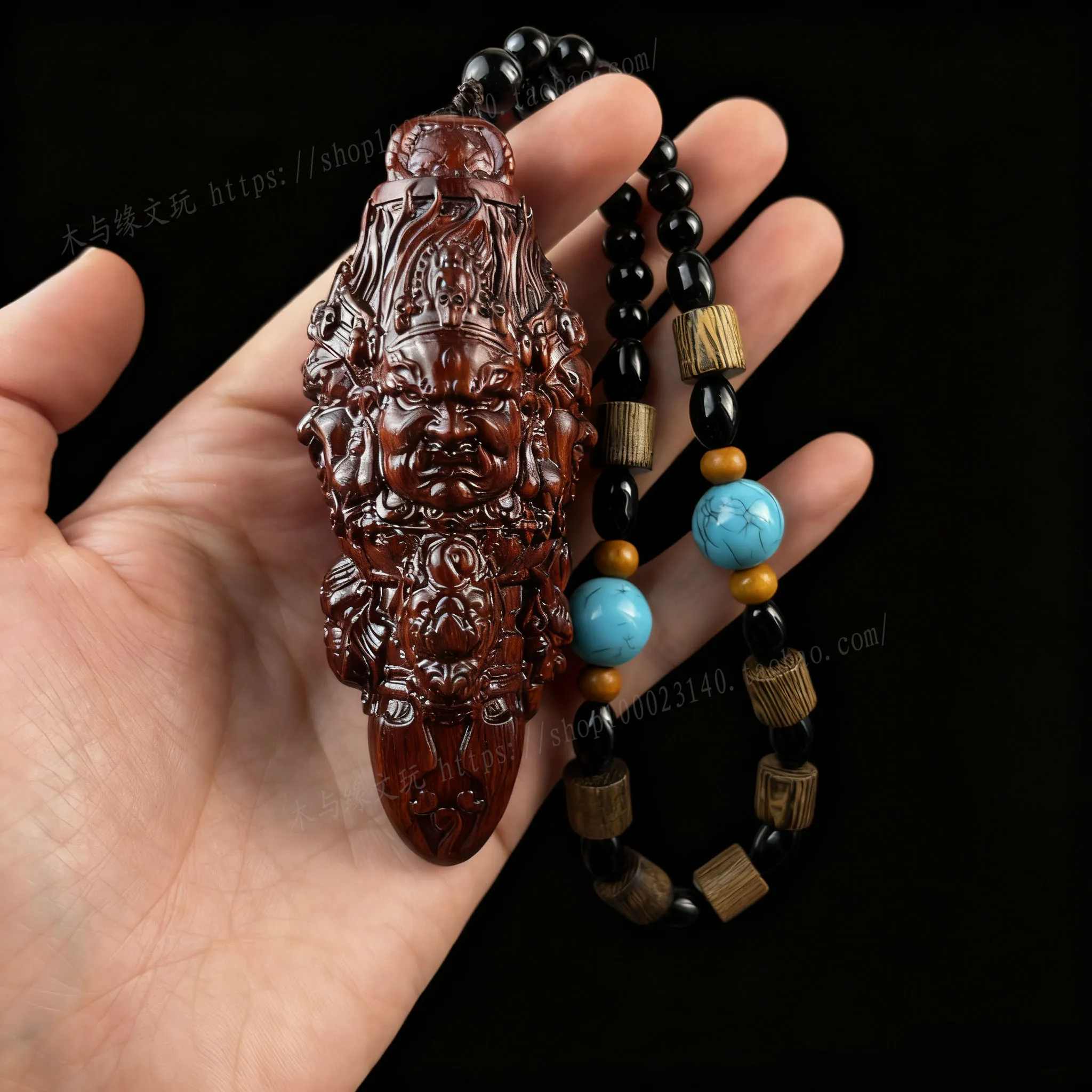 Red Sandalwood Carved Mahakala Vajra Pestle Wooden Wenwan Hand Play Craft Ornament for Men Desktop Collectible Decoration