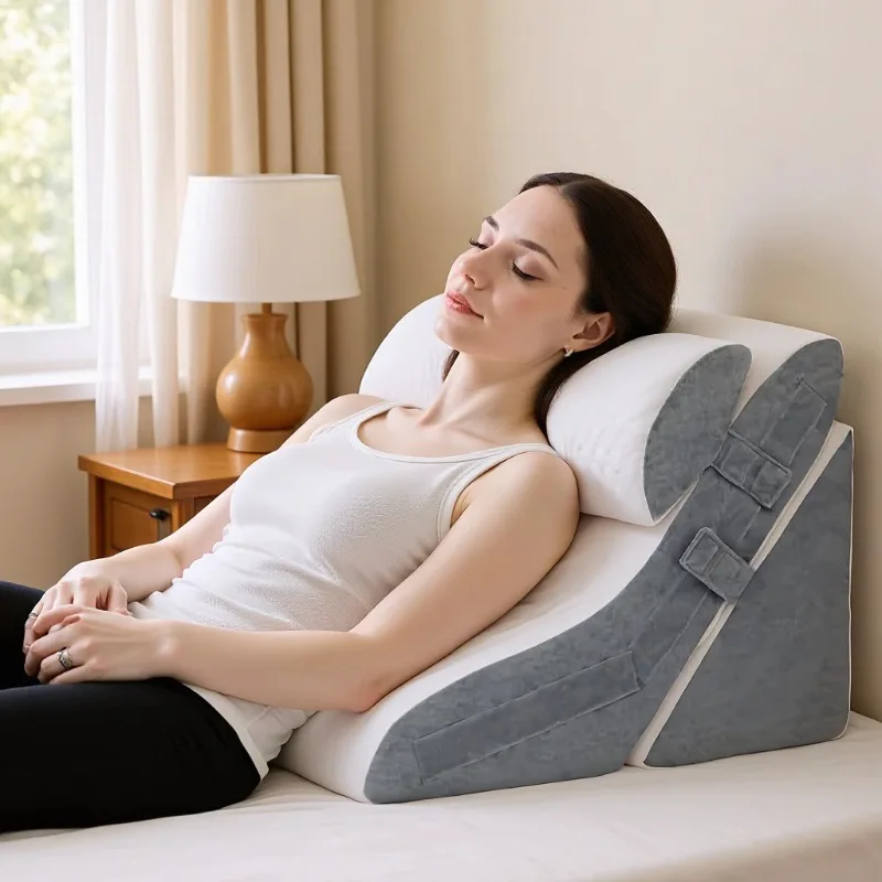 

3-Piece Sleeping Bed Wedge Pillow Adjustable Memory Foam for Back Leg Pain