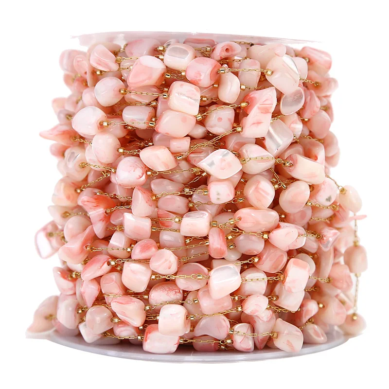 

2Meters Stainless Steel Pink White Color Natural Stone Beads Chains for DIY Necklace Bracelets Jewelry Making Accessories