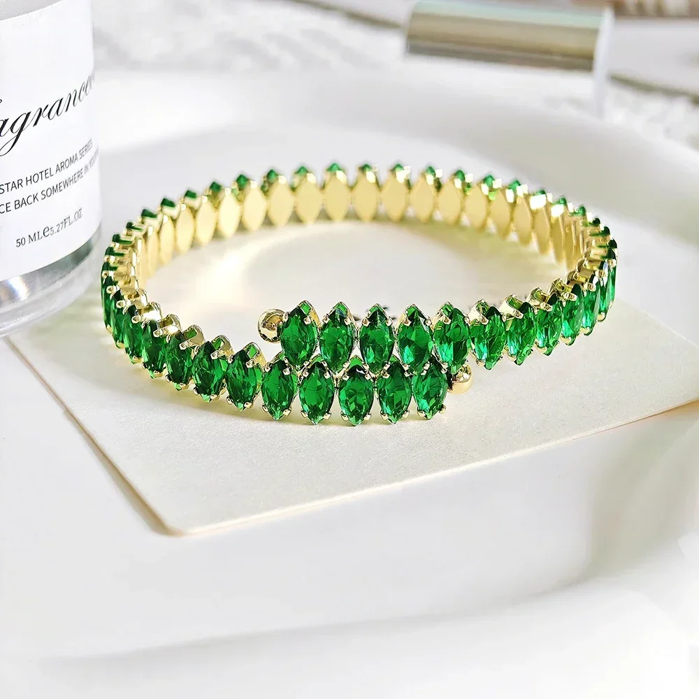 Moonso Arrival Unique Design White Green Color  Marquise Bracelet Bangle for Women  Valentine\'s Day Gift Jewelry S8250