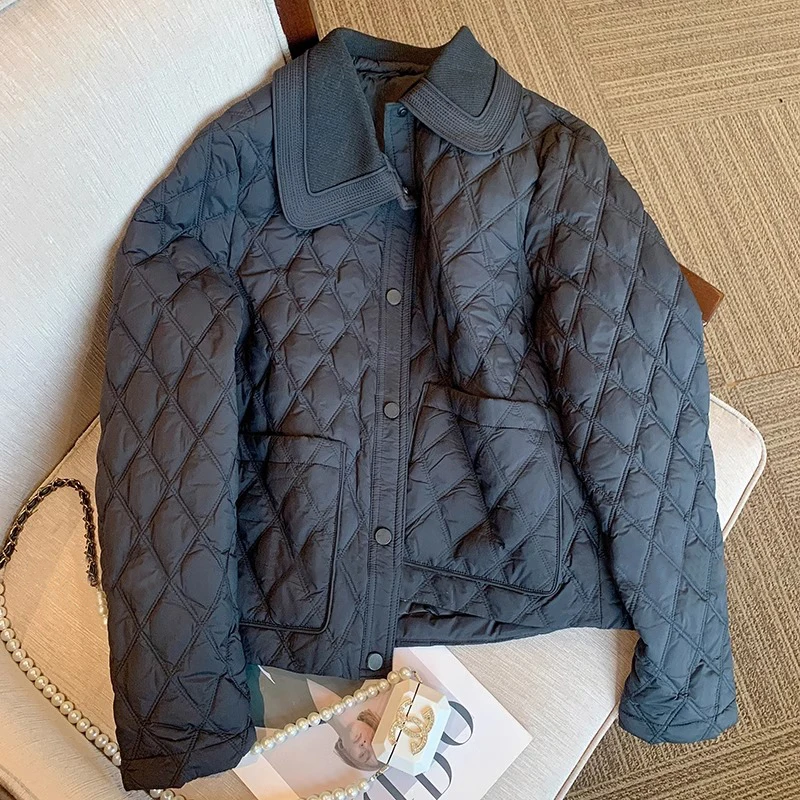 

Bla Cotton Jaet Lightweight Loose Women's Faionable Warmth Collar Autumn Winter Outerwear Collar Long Sve Singl...