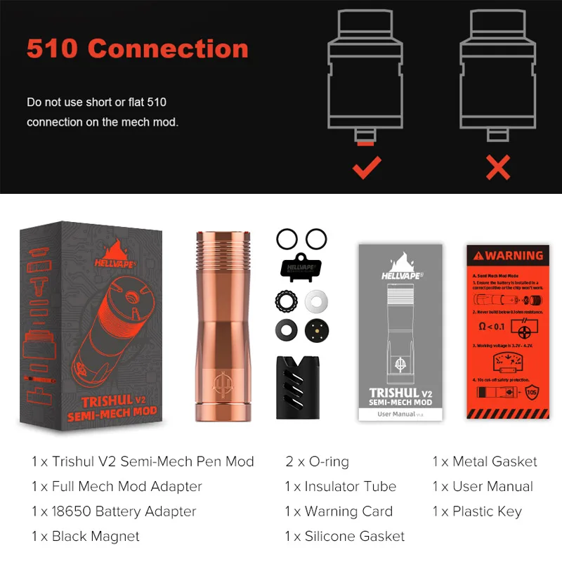 الأصلي Hellvape Trishul V2 شبه الميكانيكية وزارة الدفاع وضع الحماية ووضع الميكانيكية الكاملة صالح 18650 20700 21700 بطارية 510 موضوع Vape وزارة الدفاع