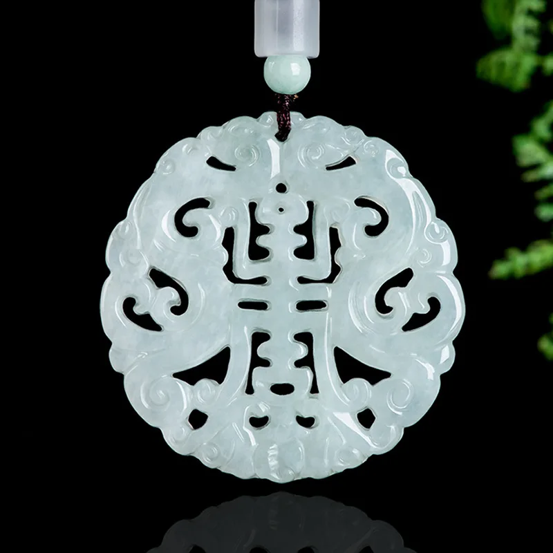 Natural Myanmar A-grade Jadeite Hollow Antique Brand Zodiac Dragon Brand Glutinous Jade Pendant For Men's Charm Women's Jewelry