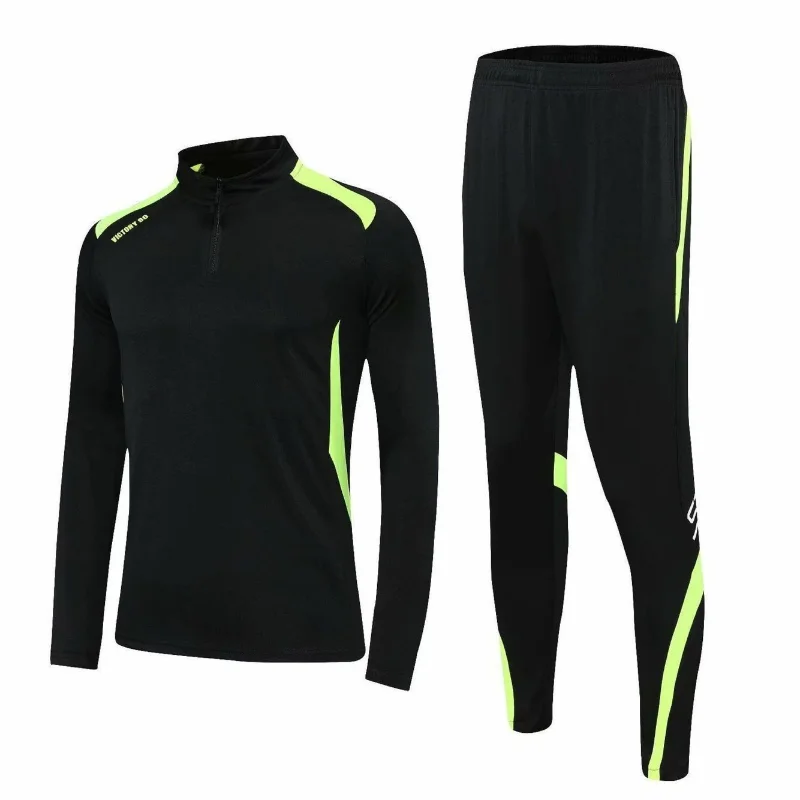 Spring Sports Set Men Stand Neck Zipper Elastic Waist Running Football Outdoor Training Clothes Loose Fitness Long Sleeved Suit