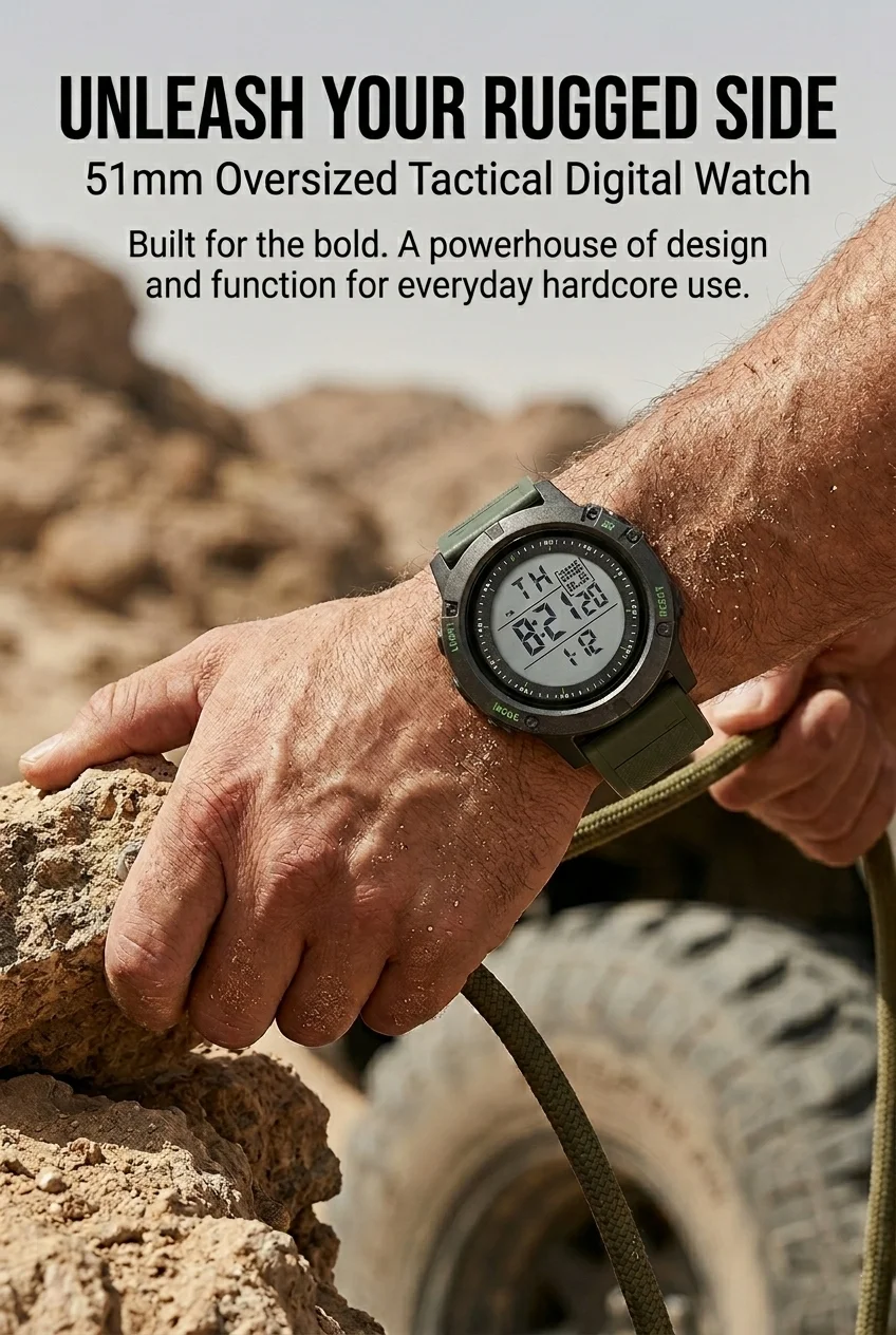 Men Watches Outdoor Sport Waterproof Digital Watch for Men Large LED Dial Fashion Khaki Military Wristwatch Relogio Masculino