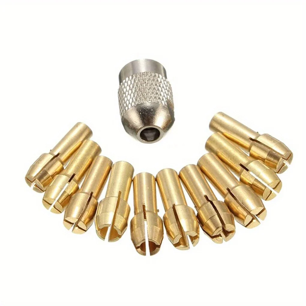 11pc Brass Chuck Silver Nut Electric Grinding Drill Bit Clamp Mini Drill Bit Chuck Electric Tool Accessory Set