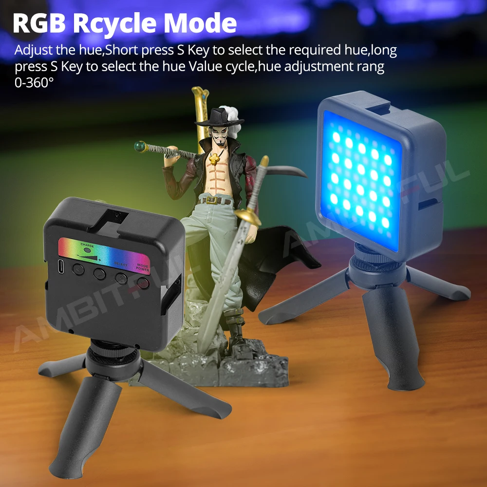 Ambitful RGB أضواء الفيديو كاميرا LED صغيرة ضوء 1800mAh قابلة للشحن LED لوحة مصباح صور فيديو الإضاءة ل يوتيوب تيك توك