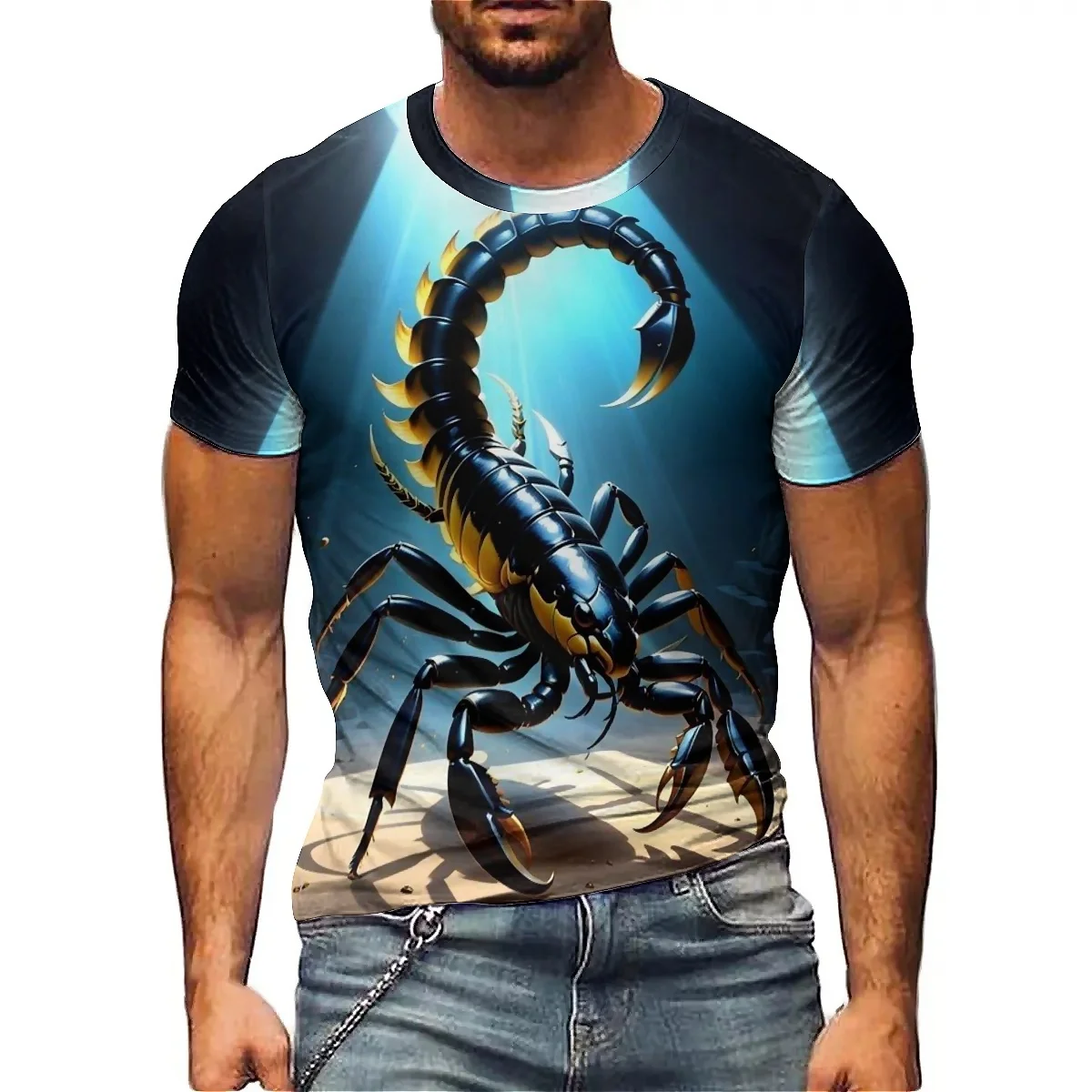 Men's printed 3D round neck T-shirt, colorful and dynamic casual street fashion plus size T-shirt