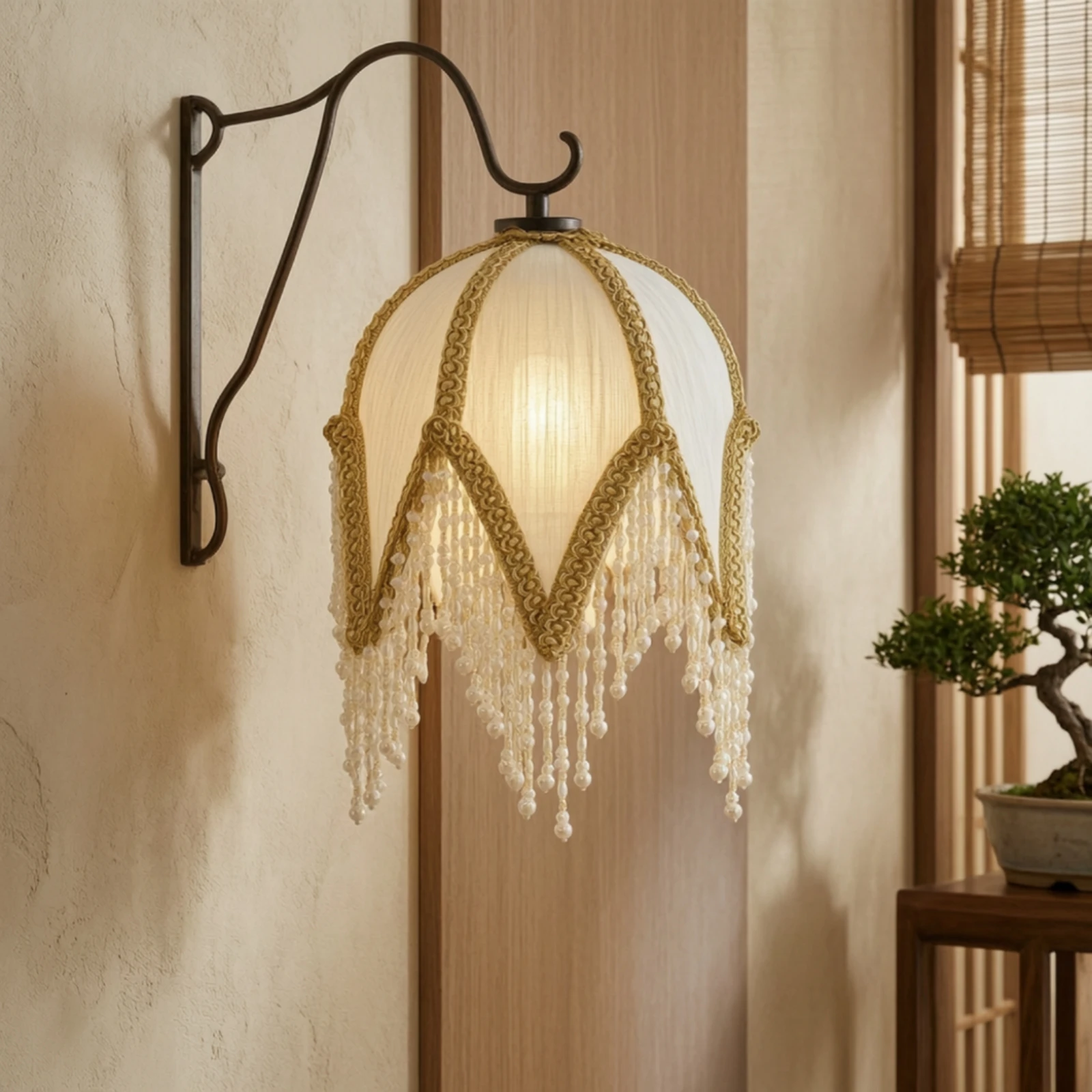 Lampshade Cover with Bead Fringe Beaded Replacement Lamp Shade Mesh Lightweight for Photo Styling, Tea Rooms
