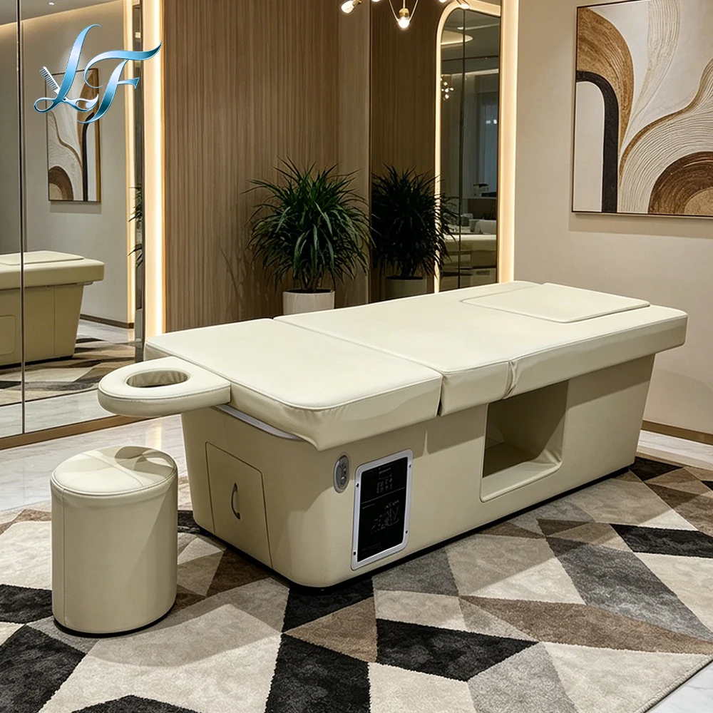 Thai Head Spa Shampoo Bed with Steam Water Circulation Ambient Light Foot Bath Adjustable Backrest Salon