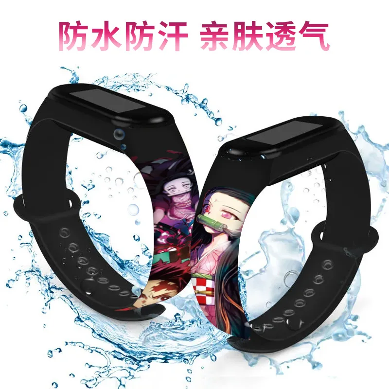 Demon Slayer Led Kleurrijke Klassieke Witte Mi Horloge Anime Figuur Kamado Tanjirou Nezuko Waterdicht Sporthorloge Kids Verjaardagscadeaus
