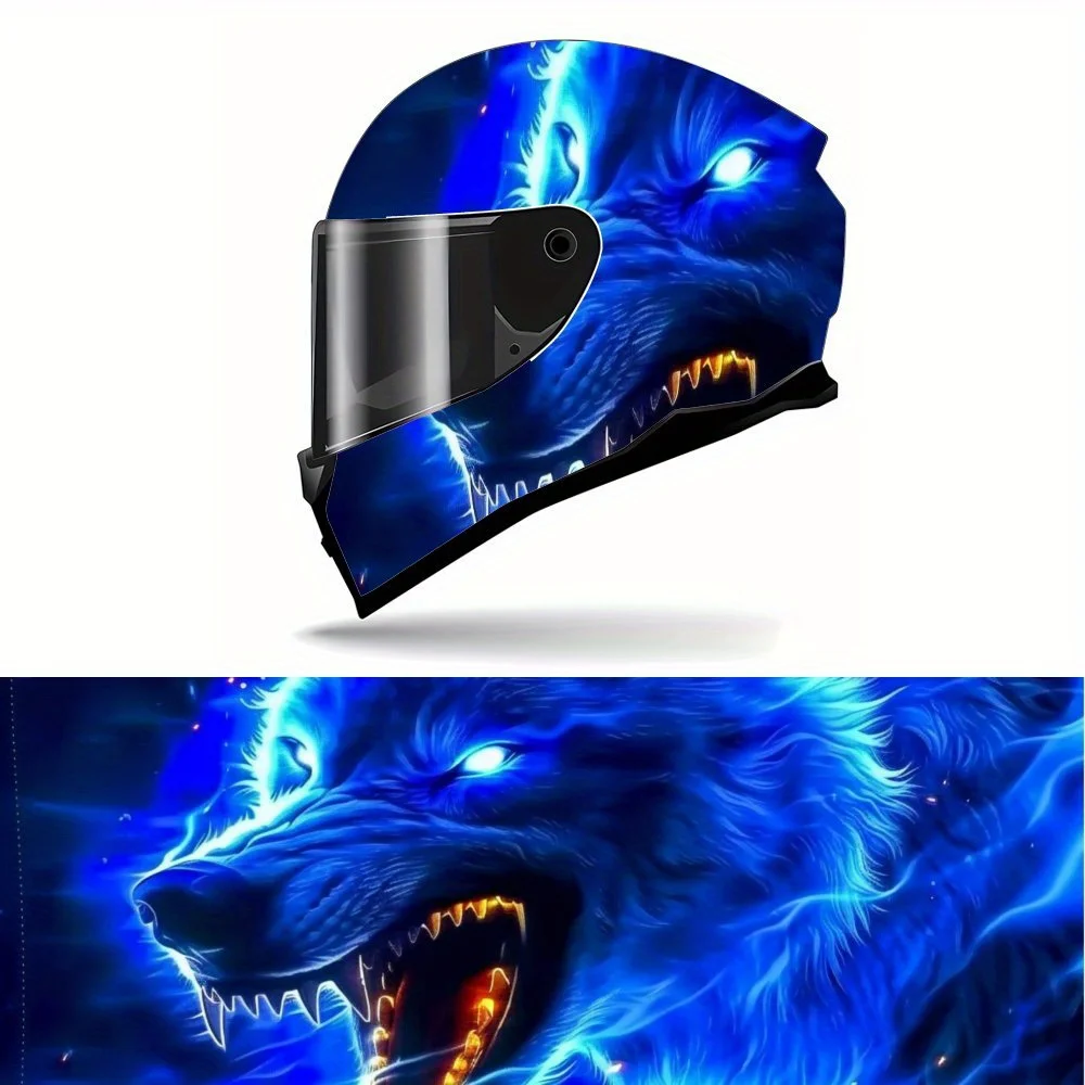 

Ferocious Lightning Wolf Full Helmet Sticker - Durable Waterproof PVC Motorcycle Racing Graphic Sticker for Riding Lovers, Perfe