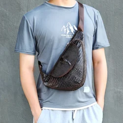 New Men's Cow Leather Chest Bag Man Triangle Shoulder Sports Bag Casual Male Crossbody Bag