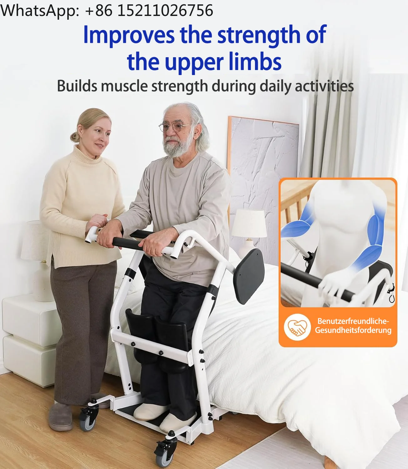 Mateside Manual Patient Transfer Lift Adjustable Height Portable Mobility Hoist for Elderly Disabled Bed to Chair Toilet