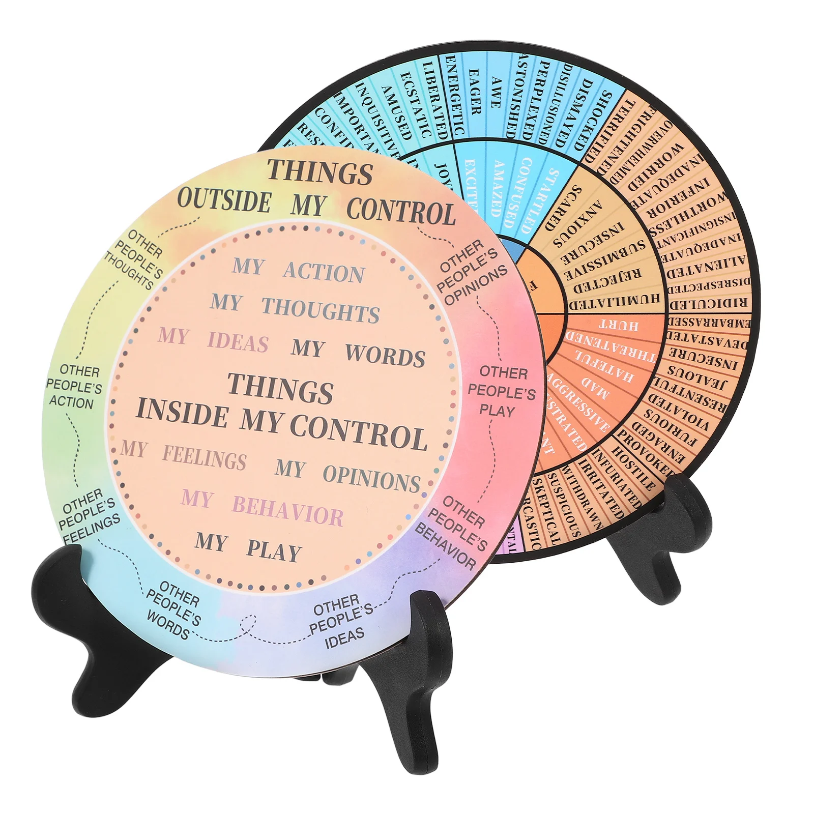 

2Pcs Emotion Wheel Decoration Intricate Design Wood Frame Calming Visual Aid for Office Home Space Colorful Room Decor Element