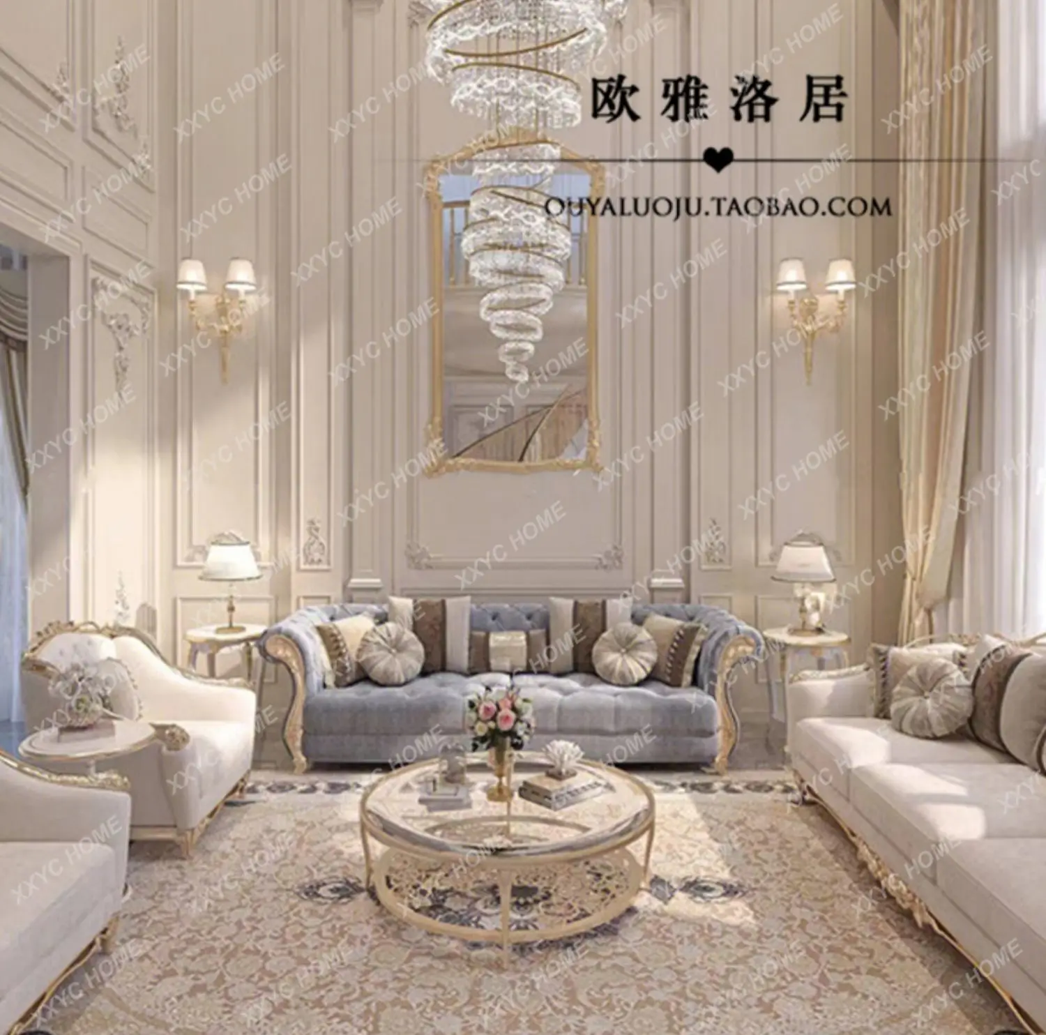 AA solid wood hand-carved exquisite fabric sofa neoclassical court romantic color