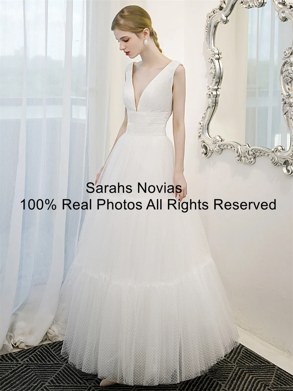 Ankle Length A-line Dots Tulle Short Wedding Dresses With Straps V Neck Sleeveless Women Summer Informal Reception Dress