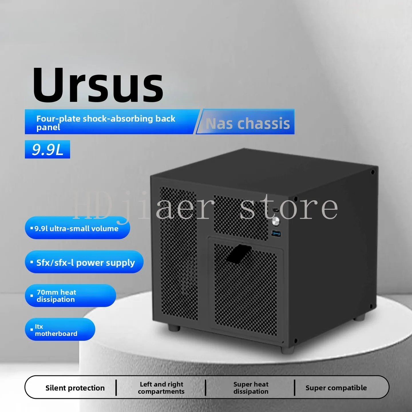 

Ursa Minor 4-disc NAS chassis with backplane SFX/SFX-L power supply ITX main board Flying Bull Black Synology UNRAID