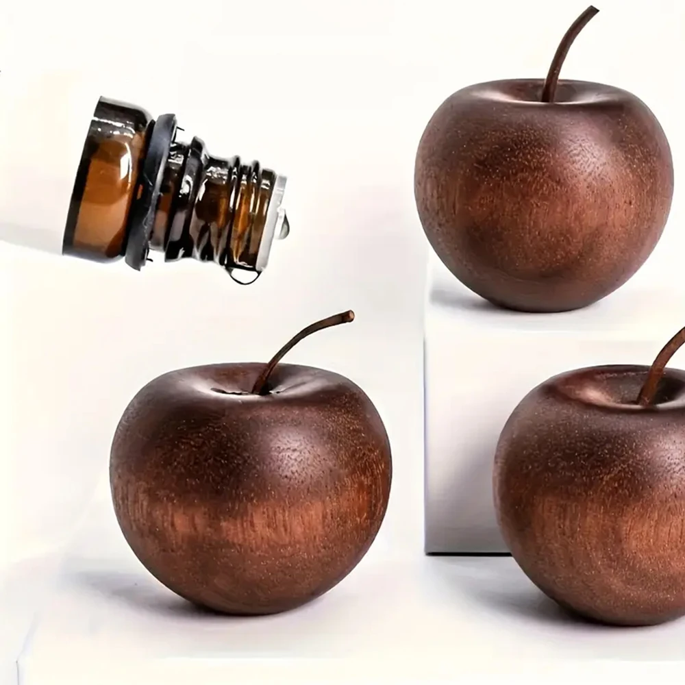Natürlicher Holz-Apfel-Aroma-Diffusor - Wasserloser Sandelholz-Öl-Diffusor, Batteriefrei, Realistische Form für Zuhause/Auto & Geschenke