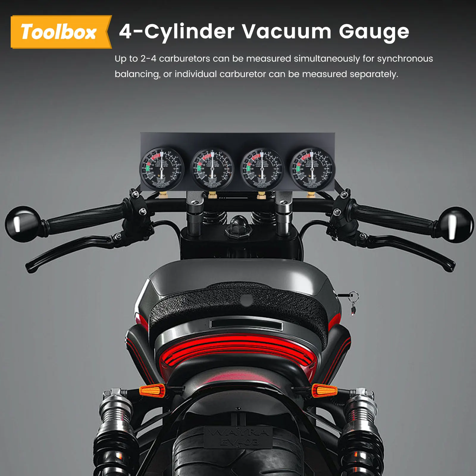 Podofo 4-Zylinder-Motorrad-Vergaser-Synchronisierer-Vakuumanzeige-Balancierwerkzeug-Set mit Dämpfungskontrolle und Kalibrierung für 2/3/4-Zylinder-Motoren-Tuning-Diagnose im Tragekoffer