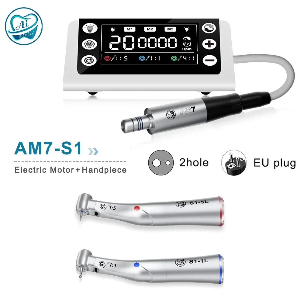

Upgraded LED Dental Electric Micromotor 2/4 holes or 1:1/1:5/4:1 Contra Angle Low Speed Handpiece with Motor Kit Optional AM7