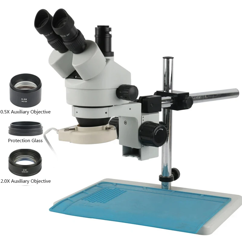 

3.5X-90X Parfocal Simul Focal Trinocular Stereo Microscope Set 0.5X 1X 2X Barlow Lens Universal Bracket For Lab PCB Repair