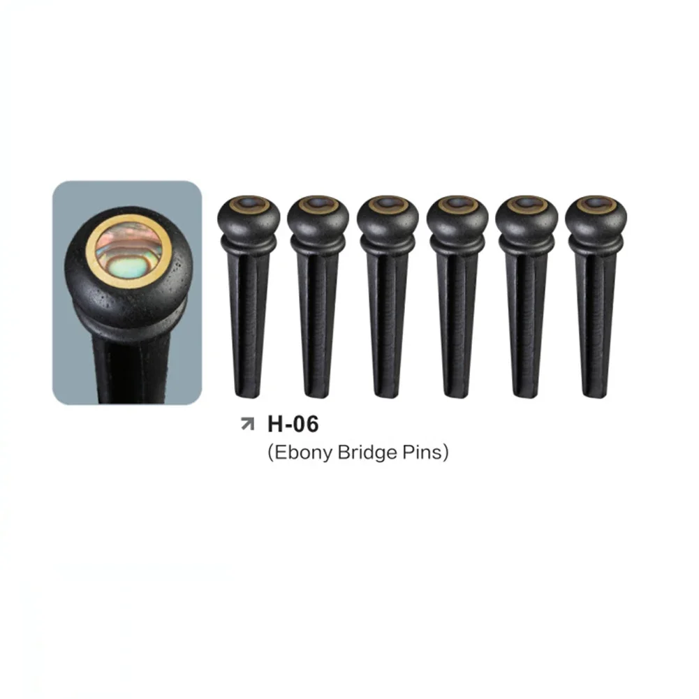 6Pcs Acoustic Guitar Accessories Made of Natural Ebony with Brass Detail on Head for Consistent Frequency Balance