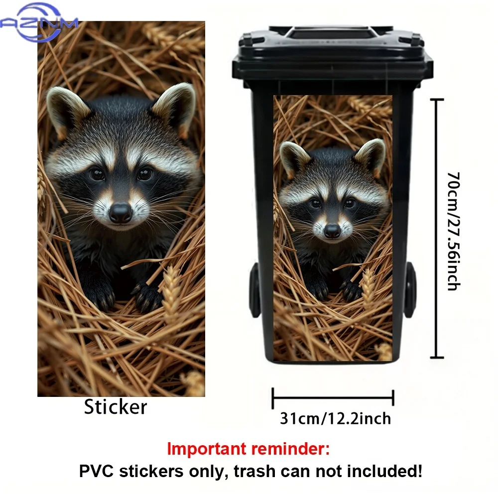 1pc, Little Raccoon in the Grass Nest Theme, Trash Can Sticker, Self-Adhesive PVC Decal, Waterproof for Outdoor Use, Suitable
